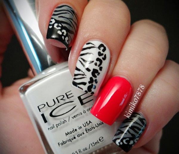 animal print red accent classy pinup nails