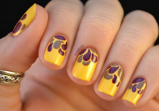 autumn petals on yellow nails