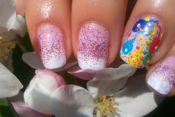 balloons glitter white gradient party nails