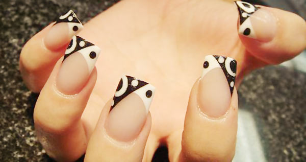 black and white diagonal french nails
