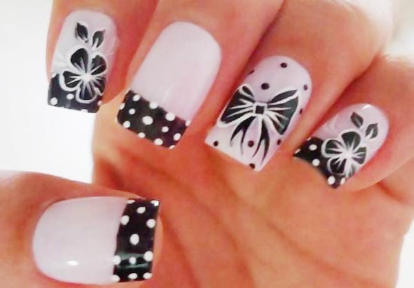 black and white dotted french nails