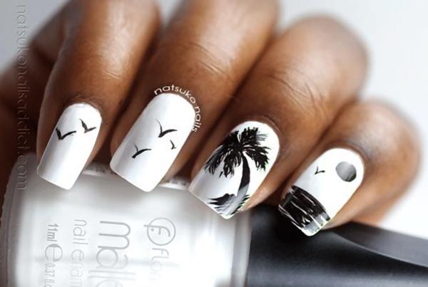 black and white matte summer nails