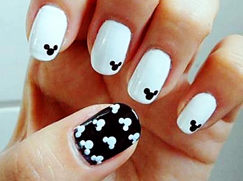 black and white mickey mouse nails