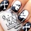 skull bones black and white halloween nails