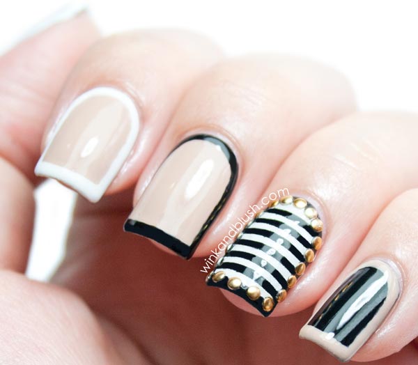 black beige striped studded framed nails