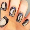 black glitter grey moon nails