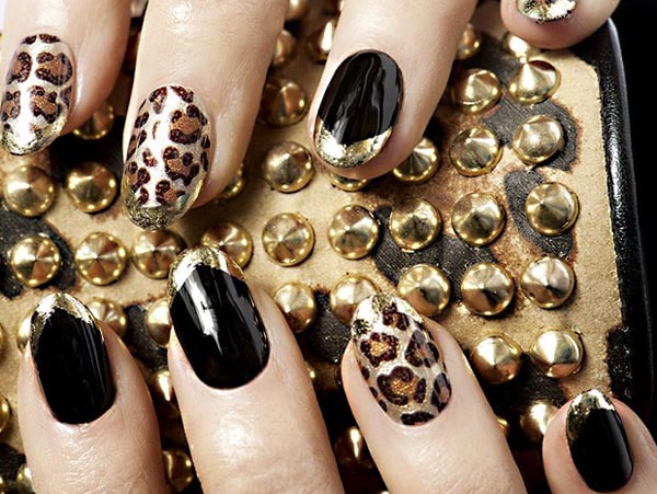 black gold leopard party nails