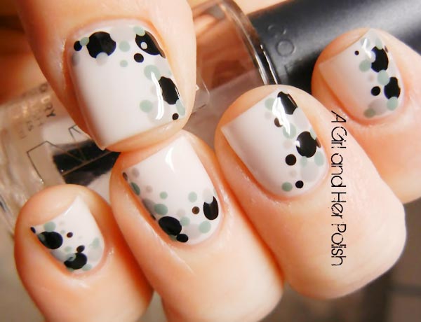 black grey dots accents nude nails