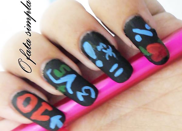 black matte chalkboard school nails