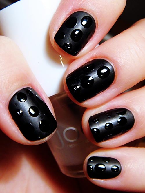 black on black dots nails