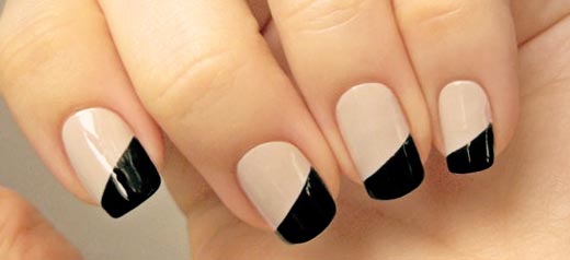 black tips on beige nails