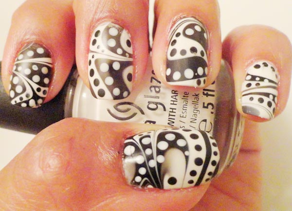 black white dotted marbled nails