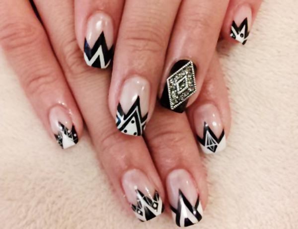 black white geometry jewelry french nails
