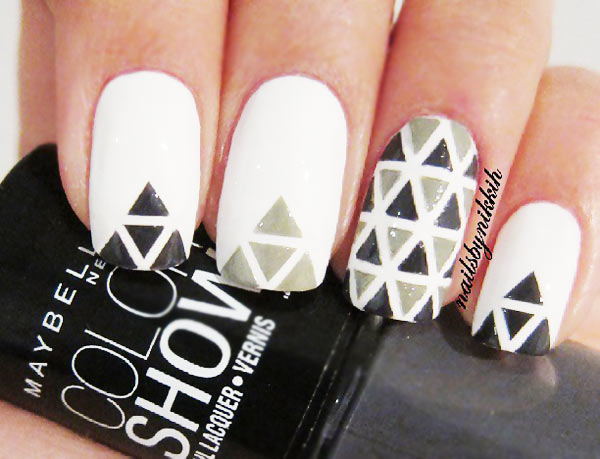 black white grey geometry nails