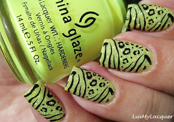 black leopard zebra green lime nails