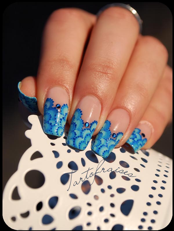 blue clouds french nails