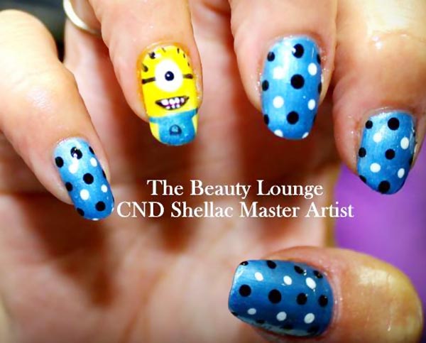 blue dotted despicable me minions nails