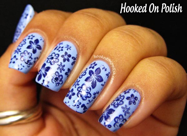 blue flowers on blue nails