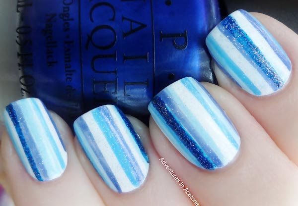 blue gradient stripes freehand nails