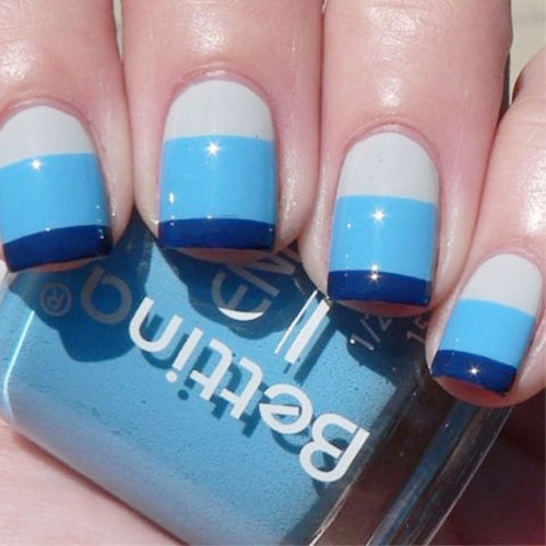 blue gradient stripes gray nails