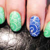 blue green lace stamped summer nails
