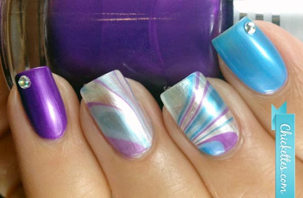 blue purple silver metallic marbled nails