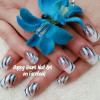 blue silver black striped accent french festive nails