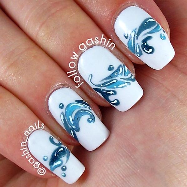 blue waves white nails