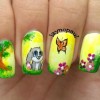 bunny butterfly flowers trees freehand art nails
