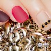 burgundy red beige beads matte nails