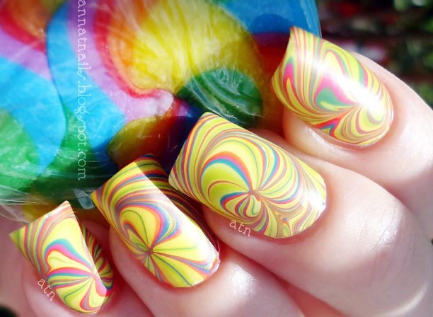 candy rainbow marbled nails