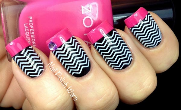 chevron pink tip nails