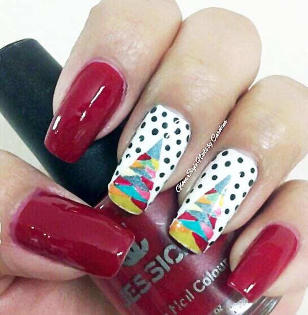 christmas tree dotted red christmas nails