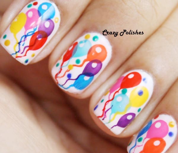 colorful balloons white birthday party nails
