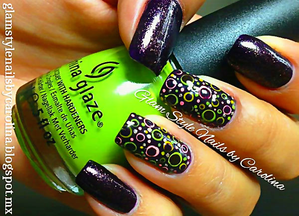 colorful dots accents blue shimmer nails