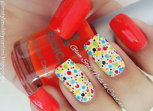 colorful dots red party nails