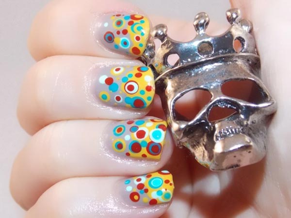 colorful dots yellow gradient spring nails