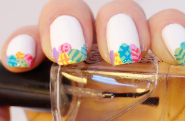 colorful eggs french white easter nails