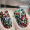 colorful fairy lights silver shimmer nails