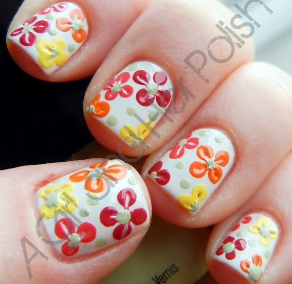 colorful flowers spring short nails