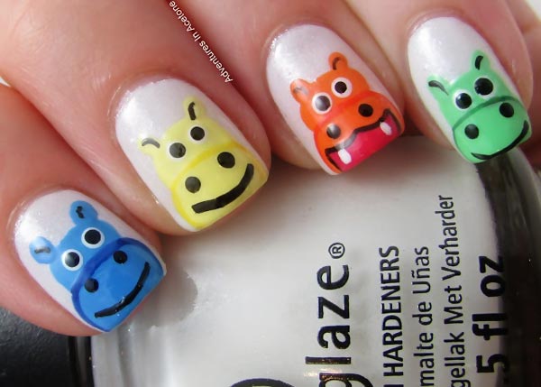 colorful hippos joyful nails