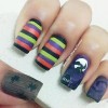 colorful striped witch spiders halloween matte nails
