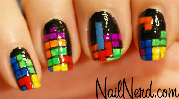 colorful tetris nails