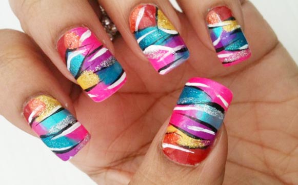 colorful zebra pop nails