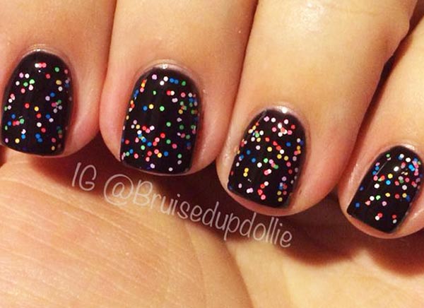 confetti glitter black party nails