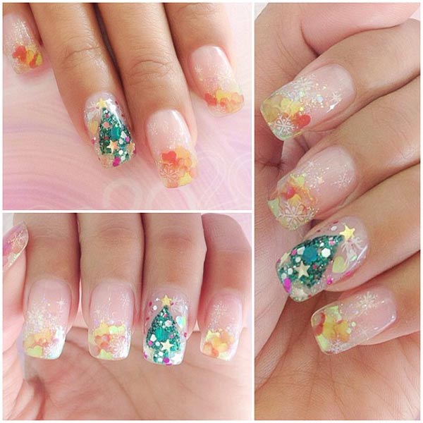 confetti glitter christmas tree nails