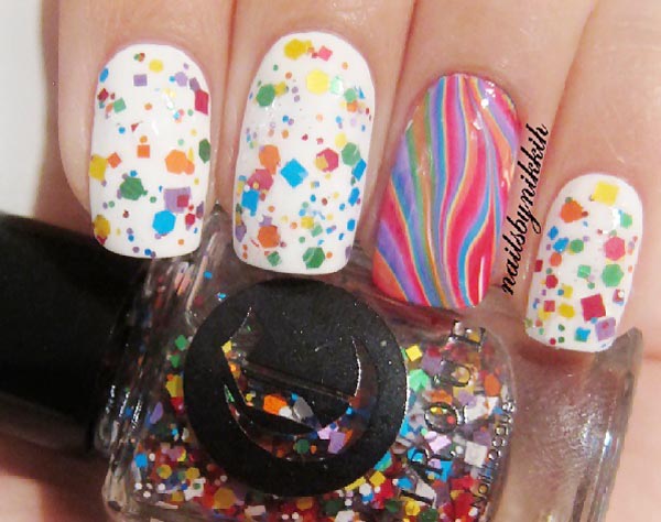 confetti glitter marbled cirque nails