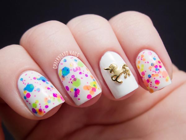 confetti unicorn fairy tale white nails