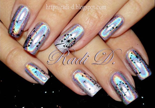 dandelion holographic spring nails