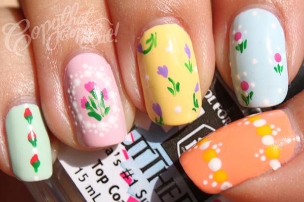 dots flowers pastel spring nails